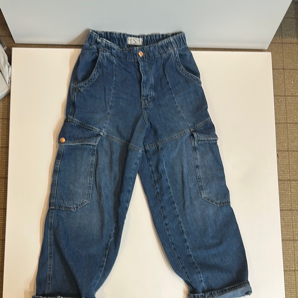 Free people we are the free Blue Denim Cargo Pants